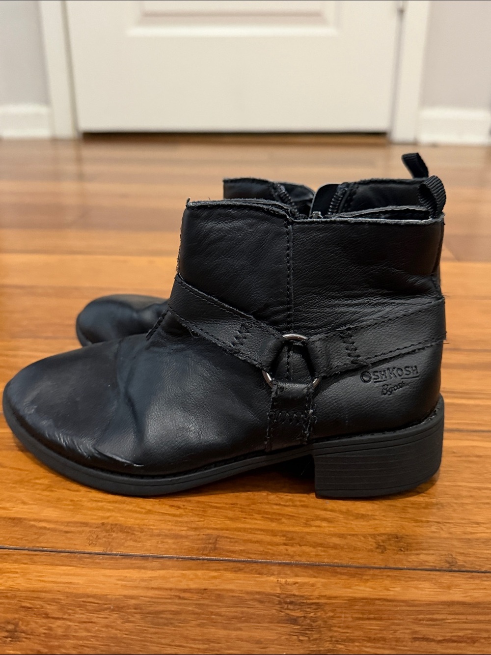 OshKosh B'gosh Black Leather-Look Ankle Boots for Kids Girls size 13